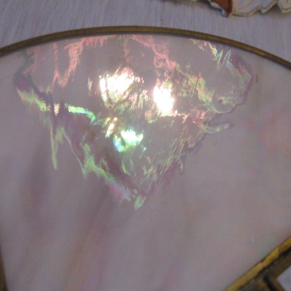 Art Deco Stained Glass Wall Sconce Pink Iridescent Glass and Polished Gold - Picture 3 of 10